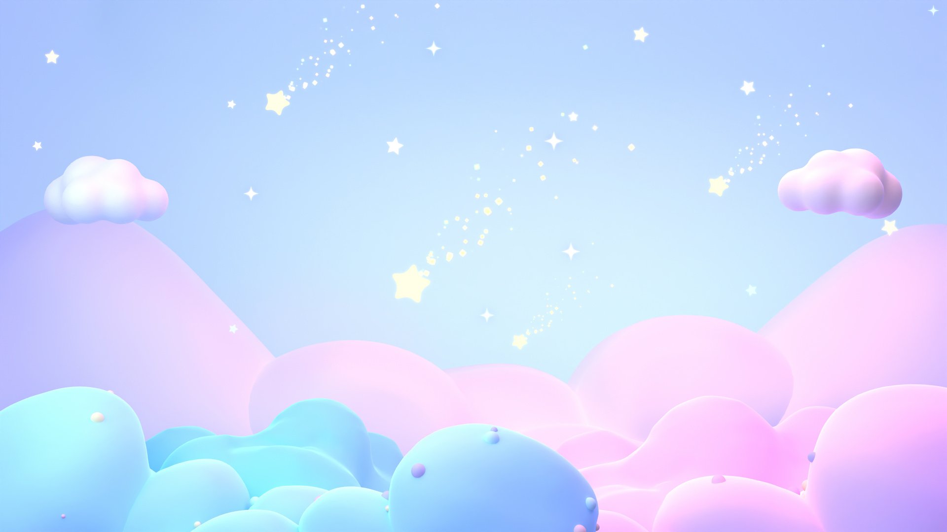 pastel pink and blue clouds with falling shooting stars